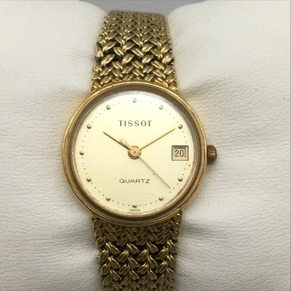 Vintage Tissot Womens Watch 22mm Champagne Dial Gold Tone Mesh New Battery 5.75